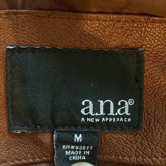 ana Faux Brown Leather Jacket Size Medium Moto Zipper - Picture 10 of 12